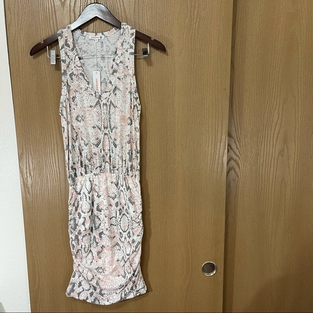 Sundry Ruched Tank Dress Python Print Racerback Sleeveless New - Picture 4 of 8